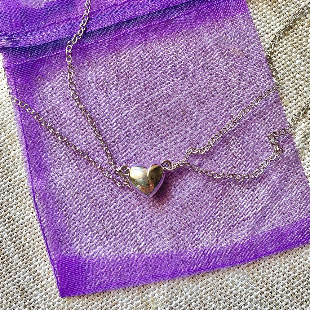 Magnetic Heart Double Chain Silver Necklace • NEW